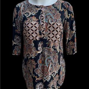 Fig and Flower Black and Brown Paisley Blouse3/4 sleeve size 1X